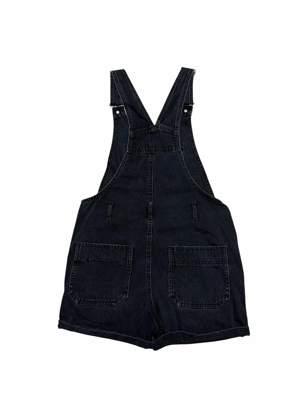 Top Shop Moto Shortalls Women’s 4 Faded Black Wash Distressed Overalls Shorts - Picture 3 of 11